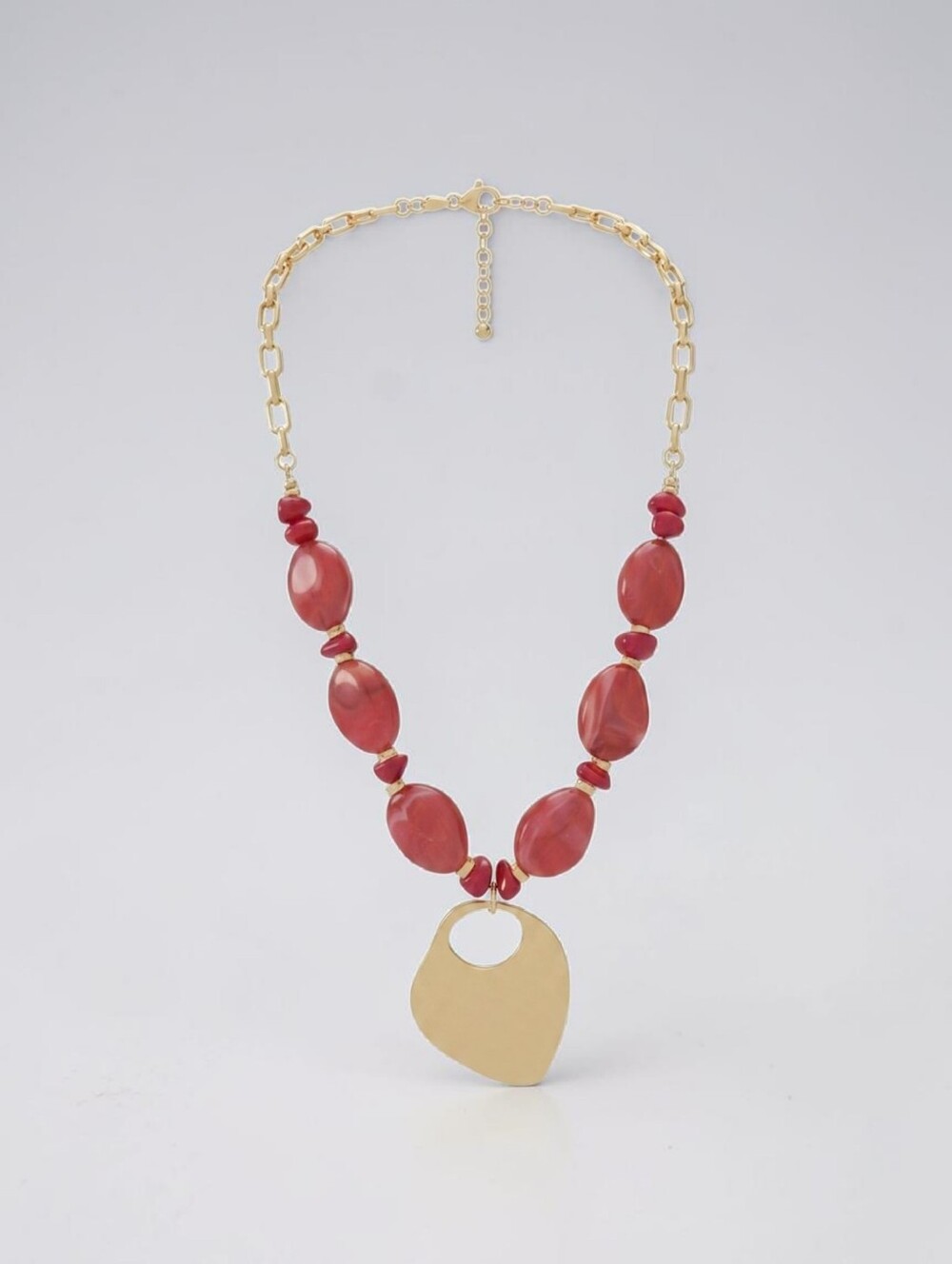 NwT Sassified Boutique Gold Pendant Necklace with Red Beads - Women Jewelry